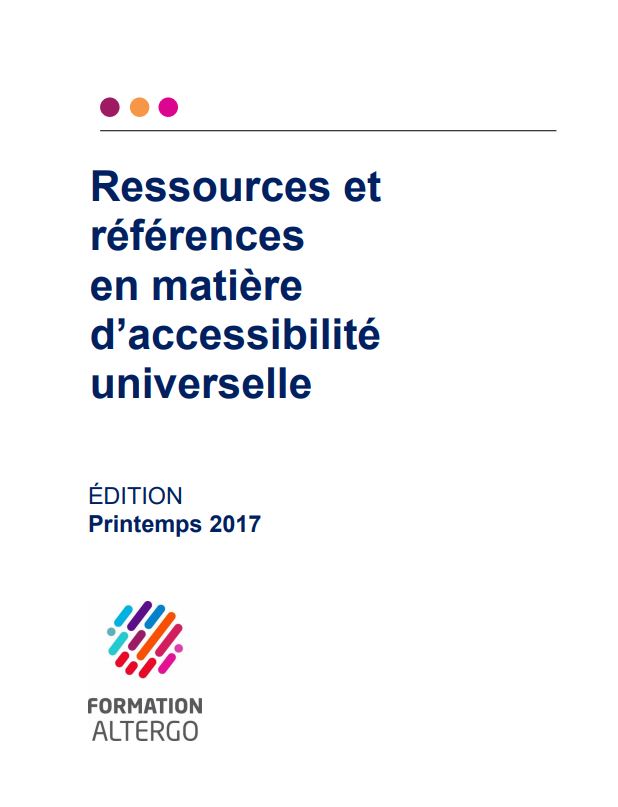 Couverture du guide ressources et références en matière d'accessibilité universelle.