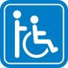 Pictogramme : Une personne debout poussant une autre se déplaçant en fauteuil roulant