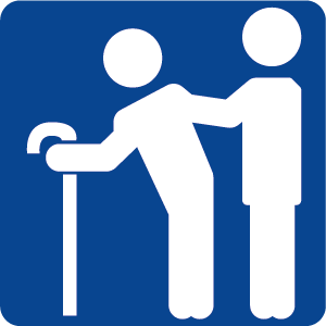 Image représentant une personne âgée avec une canne accompagnée par une autre personne lui tenant l'épaule.